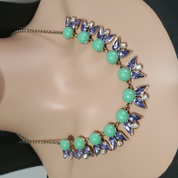 J. Crew Jewelry - J. Crew Green, Purple & Clear Rhinestone Statement Necklace